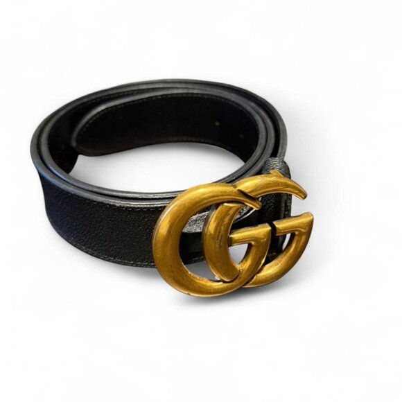 Gucci Double G Marmont Leather Belt - Black with Brass Hardware Size 90/36